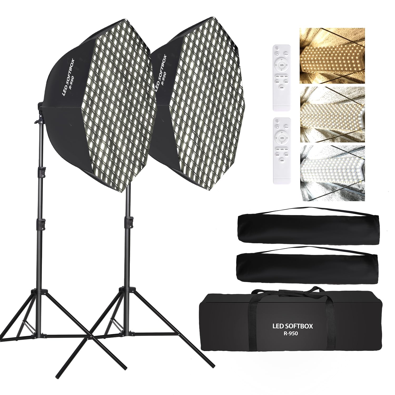110W Octagonal Softbox Lighting Kit with Honeycomb Grid & Remote Control