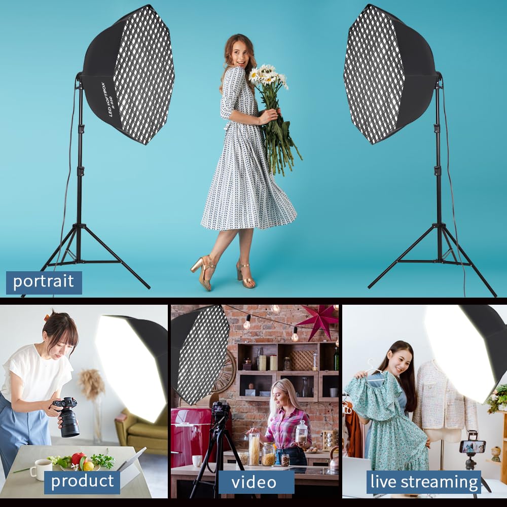 110W Octagonal Softbox Lighting Kit with Honeycomb Grid & Remote Control