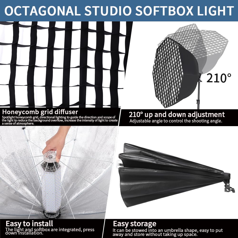 110W Octagonal Softbox Lighting Kit with Honeycomb Grid & Remote Control