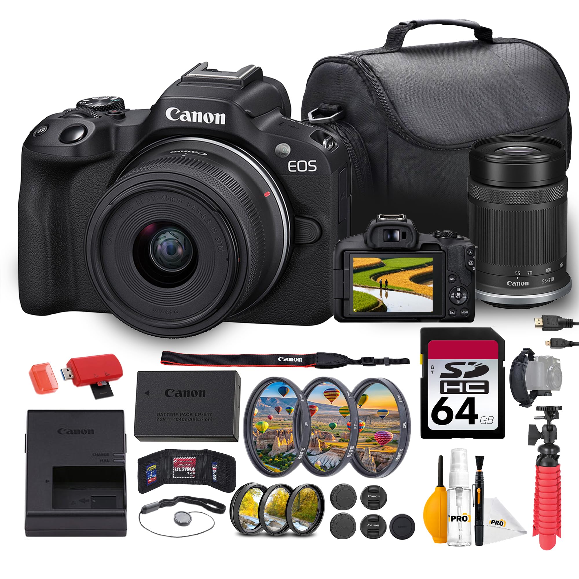 Mirrorless Camera Bundle with 18-45mm & 55-210mm Lenses, 4K Video & 64GB Card